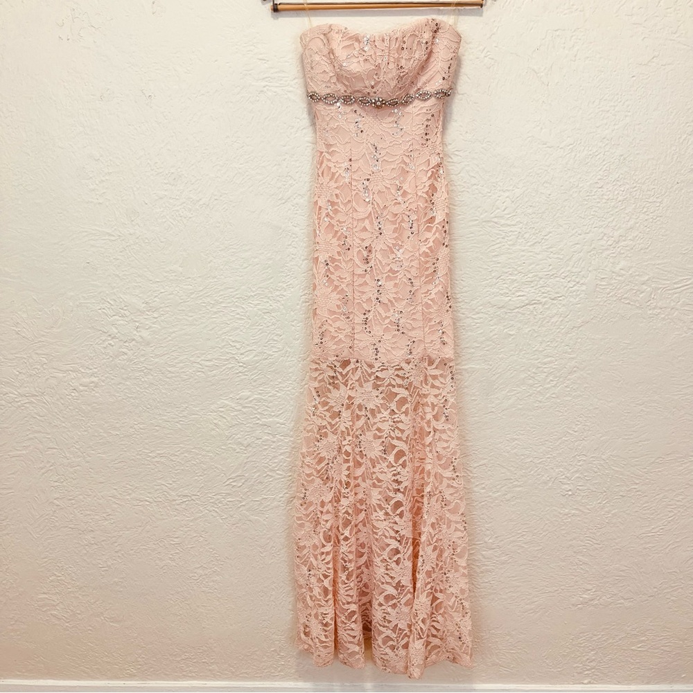 Vintage Y2k 90s Pink Lace Gown Dress Sequins Jewels My Michelle 1 XXS Prom - Picture 1 of 13